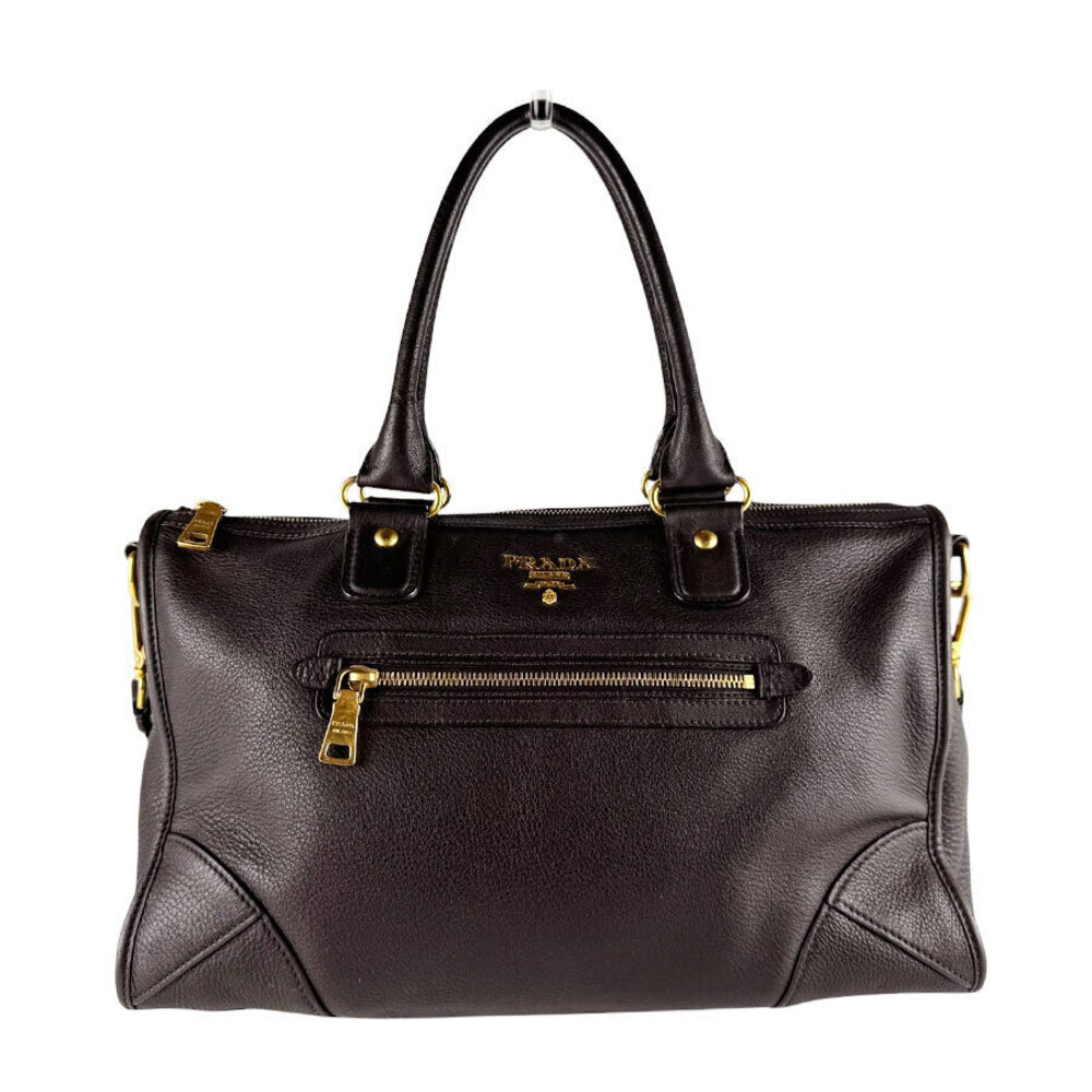 Prada 2way Shoulder Bag Leather Dark Brown